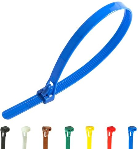 Gocableties 100 Pack of 250mm x 7.6mm Reusable Cable Ties, Heavy Duty Blue Releasable Cable Ties, 10 Premium Tie Wraps, Strong Nylon Zip Ties