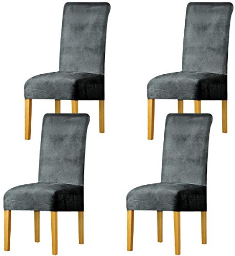 LANSHENG Stuhlhussen 4er Set, Universelle Abnehmbare Waschbar Samt Stuhlhussen, Universale Stretch Esszimmerstühle Stuhlbezug für Küche, Restaurant (Sliver Grau, 4er Set)