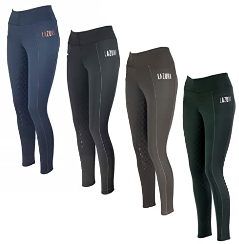 Lazura - Winter-Reitleggings für Damen Lisa | Thermo-Leggings zum Reiten | mit Silikon-Vollbesatz & Handytasche | weiche & atmungsaktive Winter-Reithose | Damen Reitbekleidung in braun | Größe 38