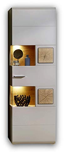 Stella Trading FUN PLUS 2 Große Vitrine in Basalt mit schönen Hirnholz-Applikationen - Glasvitrine inkl. LED-Beleuchtung - 65 x 205 x 37 cm (B/H/T)