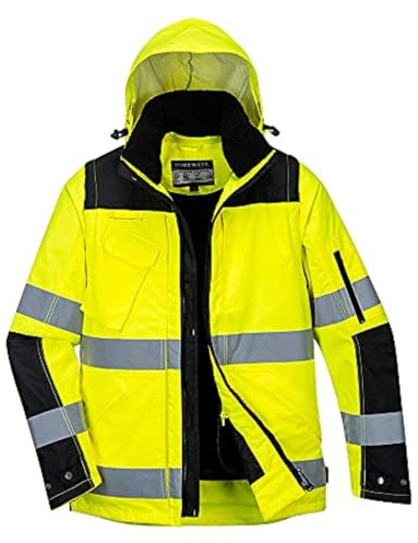 Portwest C469 Professionelle 3-in-1 Hochsichtbare Jacke Winter Stehkragen | Gelb/Schwarz, L, EN ISO 20471 Klasse 3, EN 342, 300D Oxford, Funktionen zum Schutz, Wasserabweisend, Langarm, Reißverschluss