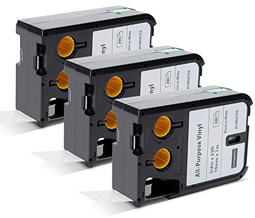 Aken XTL Bänder 19mm x 7m Kompatibel mit Dymo XTL 1868752 | Schwarz auf Weiß, All-Purpose Vinyl Label Tape, Kompatibel mit Dymo XTL 300 500, Allzweck-Vinyletikett