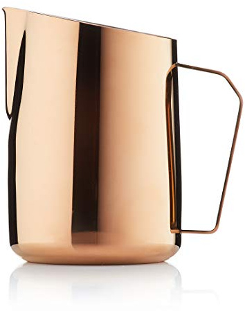 Barista & Co Edelstahl-Milchkännchen – Tragbarer Milchaufschäumkrug mit Zifferblatt für Kaffeemaschine mit internen Messmarkierungen – Gold 600 ml Milchaufschäumkrug für Kaffeekunst wie Latte, Cappuccino