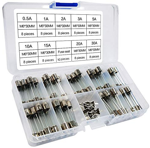iztor 0.5A-30A 250V Fast-Blow Glass Tube Fuses Quick Blow Car Fuses Assorted Kit with Plastic Box 72pcs 6x30mm 10pcs Fuse Seat Fast Acting for Car Motorbike Boat