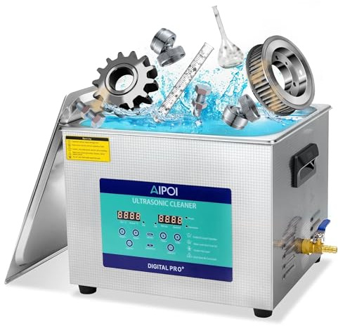 AIPOI Ultraschallreinigungsgerät 15L, Edelstahl Ultraschallreiniger mit Heizung, 360W Ultraschallbad zum Reinigen für Vergaser, Metallteile, Fahrrad- und Autoteile, Leiterplatte, Laborwerkzeuge usw