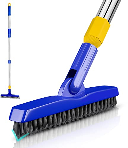ITTAR Fugenbürste mit langem Griff, 84-139 cm, Teleskopgriff, V-Form, steife Borsten, Fliesenboden, Fugenschrubber Tiefenreiniger Bürste für Küche, Bad, Bodenleisten, schwer zugängliche Ecken