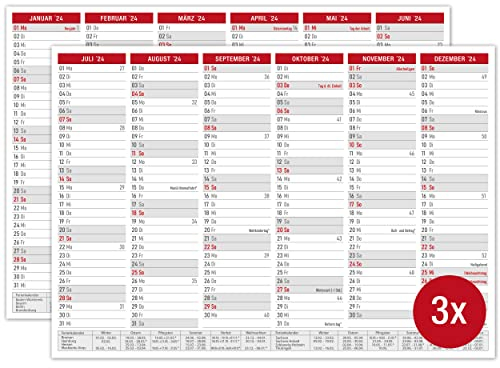 Tafelkalender 2026 A4 - Kalender 2026 Rot mit Ferien & Feiertagen | Wandkalender, Jahreskalender 2026 DIN A4 als Jahresplaner | Blattkalender 12 Monate auf Vorder- und Rückseite (3 Stück Papier)