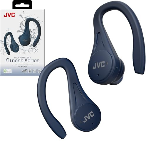 JVC Sport True Écouteurs sans Fil, légers et compacts, Longue durée de Vie (jusqu'à 30 Heures), Son avec Aimant en néodyme, résistance à l'eau (IPX5) – HAEC25TA (Bleu)