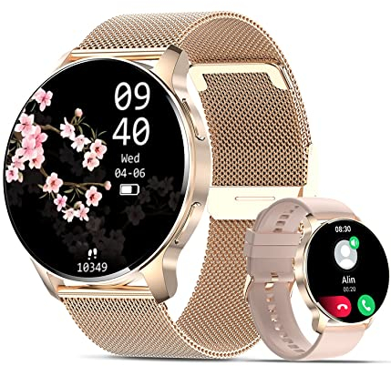 niolina Smartwatch Damen mit Telefonfunktion, 1.32 Zoll HD Voll Touchscreen Armbanduhr Uhr mit Pulsmesser Schlafmonitor Schrittzähler 20 Sportmodi Sport Fitness Tracker für Android iOS,Roségold