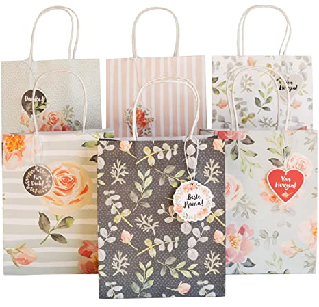 Papierdrachen Muttertagsgeschenk - 6 Geschenktüten mit Henkel, 6 Grußkarten und Geschenkanhänger zum Muttertag - Geschenkverpackung Rosa-Mint - Set 2