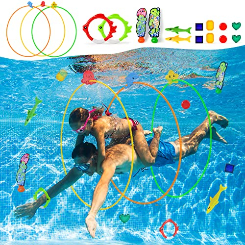 balnore Tauchspielzeug, 20PCS Tauchringe für Kinder Wasserspielzeug Kinder mit Tauchringe Edelsteine Pool Spielzeug für Junge Mädchen Tauchspielzeug für Poolparty Schwimmbad Outdoor
