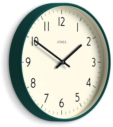 JONES CLOCKS® Studio Uhr | Moderne rundwanduhr | 30cm | Dunkelgrün | Leicht lesbare Zahlen | Vielseitiges Design für küche, Wohnzimmer oder büro