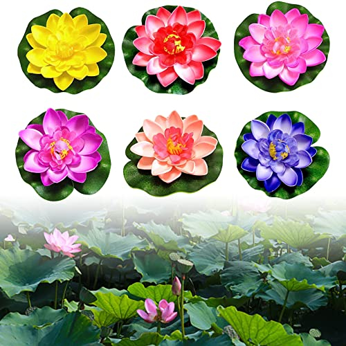 6 Pz Fiori Galleggianti per Laghetti, Finte Galleggianti Diametro, Artificiale Ninfee Galleggianti, Ninfee Artificiali Impermeabile Galleggiante Stagno Decorazione per Giardino Laghetto