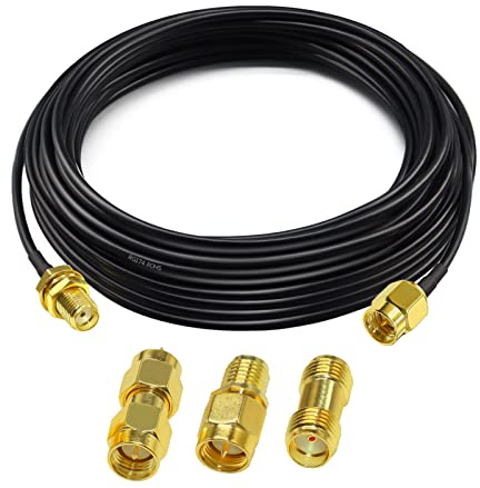 TUOLNK RG174 SMA koaxialkabel hane/hona 32,8 fot (10 m) 3 adaptrar för skinkradio, 3G 4G LTE-antenn, SDR, ADS-B-utrustning, GPS