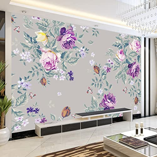 Vlies Fototapete Lila Blumen 3D Effekt Vlies Tapeten Wandtapete XXL Moderne Wanddeko Wohnzimmer Schlafzimmer Büro Flur 200 cm B x150 cm H