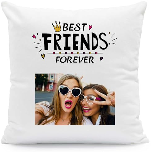 GRAVURZEILE Bedrucktes Kissen mit Motiv - Best Friends Forever - Personalisiert mit eigenem Foto - Persönliches Geschenk für Beste Freunde Frundinnen - Größe mit Füllung