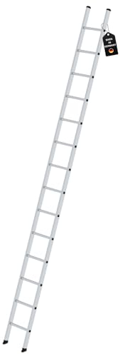 PROREGAL Sprossen-Anlegeleiter 350mm ohne Traverse Made in Germany | 14 Sprossen | Arbeitshöhe 4,9m | Traglast 150kg | Alu | Leiter, Trittleiter, Bockleiter, Sprossen-Doppelleiter