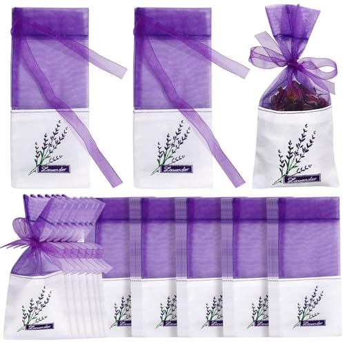 60 sacchetti vuoti di lavanda, sacchetti profumati alla lavanda, con coulisse, garza, cotone, sacchetti con coulisse per lavanda, spezie ed erbe aromatiche (7,3 x 16,5 cm)