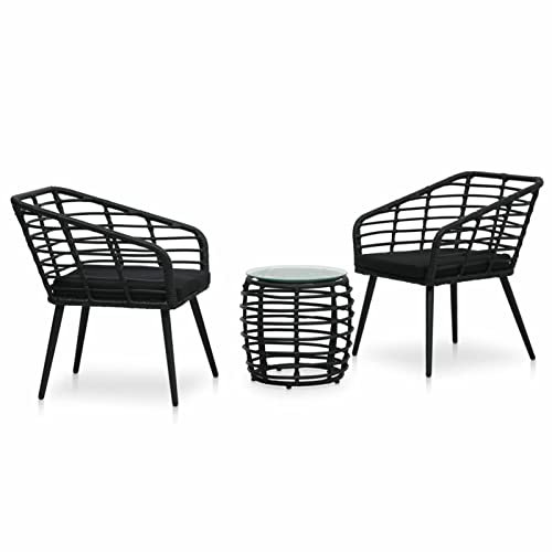 Homgoday 3-teiliges Bistro-Set aus Polyrattan, schwarz, Gartenmöbel-Set, Gartenmöbel, Tisch und Stühle für den Außenbereich, Gartenmöbel-Set