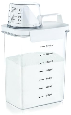 Tokokimo 1800ml Airtight Laundry Dispenser with Measuring Cup, Multi-Purpose Laundry Storage, Suitable for Laundry Powder, Detergent, Cereal, 1 Piece, White