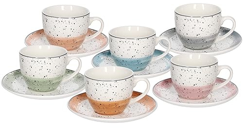 Tognana Sienna, pack de 6 tasses à thé avec soucoupes, New Bone China, multicolore