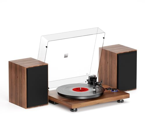 FEKTIK Record Player with Magnetic Cartridge, Bluetooth Belt Drive Vinyl Turntable High Fidelity System with 36 Watt Bookshelf Speakers, Built-in Phono Preamp, USB Recording and Auto Stop