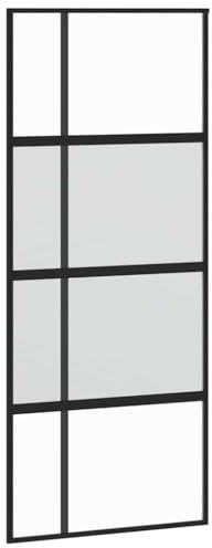 vidaXL Porta Scorrevole Nera 90x205 cm in Vetro Temperato e Alluminio