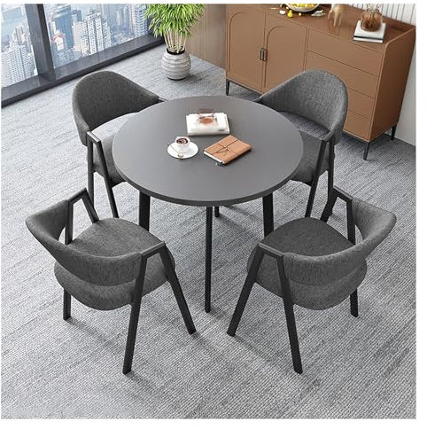 Büro-Empfangsraum-Clubtisch,KüChen Esstisch FüR Esszimmer,Runder Esstisch,Empfangsraum,Besprechungstisch,Runder Tisch Und Vier Stühle,EsszimmermöBel,KüChenmöBel Set FüR Die Familie ( Color : Dark gray