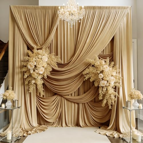 HBBMAGIC 2 pièces 2,3×4,9 cm Beige Rideaux de fond pour mariage, fête 100% polyester sans plis Rideaux de fond beige pour anniversaire, baptême, douche de bébé, douche de mariée, mur photo