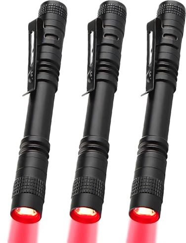 MVIOCS Red LED Pen Flashlights, Mini, Waterproof Pocket Flashlight with Clip, Small Red Light Flashlights for Work,Astronomy, Aviation, Night Observation (3 Pack Red Light)