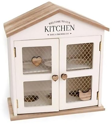 Marco Paul Wooden Egg House - Cream-Colored Holder for 6 Eggs, Shabby Chic Food Storage Cupboard with Doors for Your Rustic Kitchen