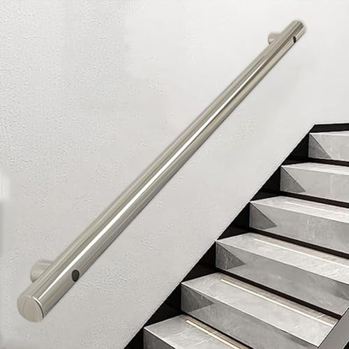 Staircase Banister Handrail 2 OD Round Stainless Steel Brushed Hand Rail Wall Mounted, 1m 120cm 1.5m 2m 240cm 2.5m 3m Stair Hand Railing for Indoor Outdoor Steps (Size : 9.2ft/280cm)