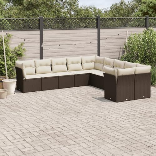 SECOLI Gartenmöbel Lounge Set Rattan Con Stauraum | 4-12 Personen viele Modelle & Farben | inkl. extra Dicke Kissen | Outdoor Loungemöbel Sitzgruppe Essgruppe Garnitur | Braun 10-tlg-Type-328