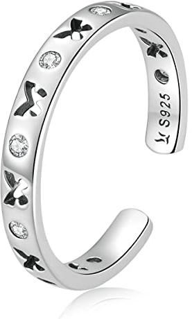 Halskette Damen,925 Sterling Silber Hohler Schmetterling Verstellbarer Damen Ring Hohler Ewigkeitsring Schmuck Hochzeitsgeschenk
