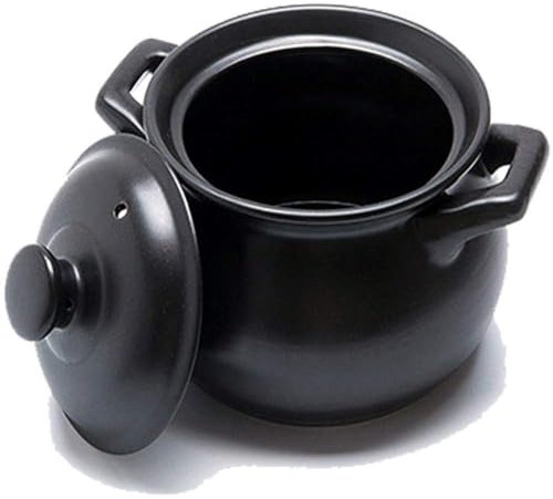 Healthy Black Stoneware Cooking Pot Tureen Soup | Casserole Dish with Lid | Double Handled Ceramic Hot Pot | Kitchen Stone Bowl