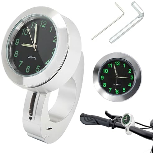 GAROMIA Reloj de moto para motocicleta, reloj de manillar, accesorios para bicicleta, reloj de manillar de moto, color blanco, 22 – 25 mm, soporte para manillar, reloj de moto, relojes de motocicleta