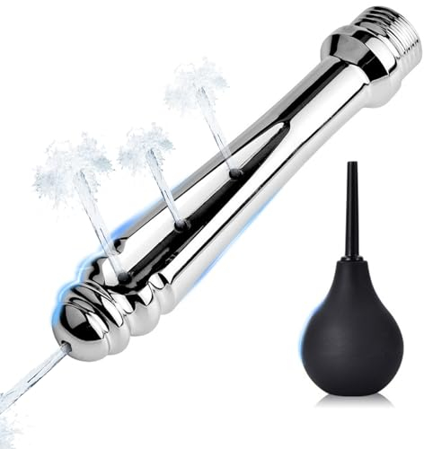 BDSMLOVE Analdusche für Analverkehr,130 mm Aluminiumlegierung Anal Dusche für Badezimmerrohre und 89 ML Silikon Einlauf Klistiere zur Darmreinigung, Intimdusche Irrigator Darmspülung (2 in 1)