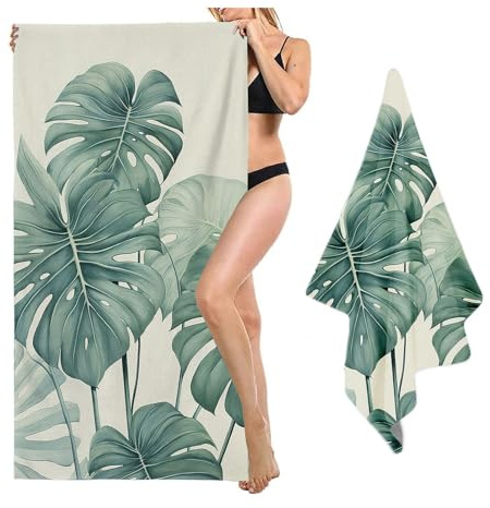 SHROUDEX Tropische Pflanzen Strandtuch 90x180 cm Palmblatt Monstera Mikrofaser Badetuch Handtücher Für Kinder Mädchen Jungen Bad Schwimmen Camping Yoga (6,90x180cm)