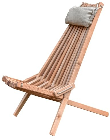 Gov Wood Sedia a sdraio pieghevole in legno, con cuscino in iuta, design ergonomico, per esterni e interni, durevole ed elegante, 106 x 56 x 86 cm