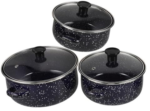 BRIGHTFUFU Juego De Ollas Esmaltadas Mini De 3 Piezas Con Asas Para Cocinar Sopa y Fideos Cacerola Pequeña Antiadherente Azul Para Uso Diario La Cocina