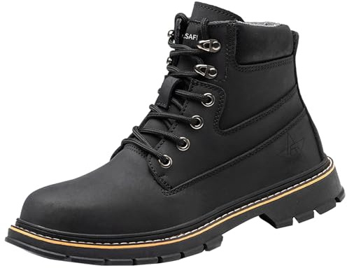 MEIbax Chaussures de Sécurité pour Homme Confortable Antidérapant Montantes Chaussures de Travail en Cuir Antiperforation Bottes de Sécurité Protection Imperméable Automne Hiver Bottines (Black, 42)