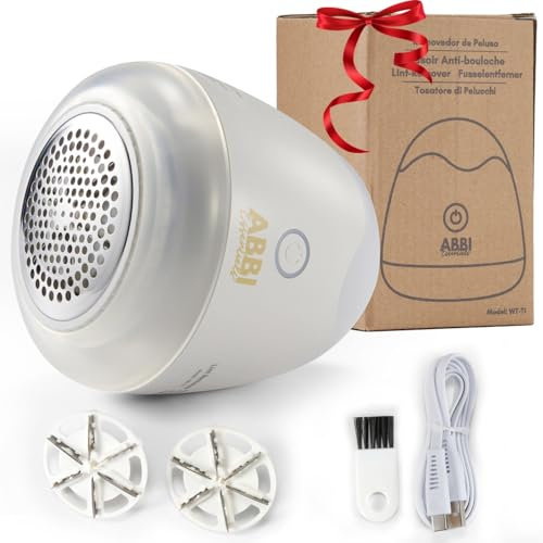 Rasoir Anti-bouloche ABBI Essentiels - USB Rechargeable, 2 Lames de Rechange, Pochon de Rangement | Pulls Vêtements Canapés Tissus | Batterie Longue Durée