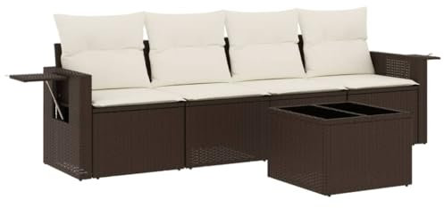 vidaXL Garten Sofagarnitur mit Kissen 5-TLG., Gartenmöbel Gartengarnitur, Sitzgruppe Sitzgarnitur, Lounge Sofa Garnitur Terrasse, Braun Poly Rattan