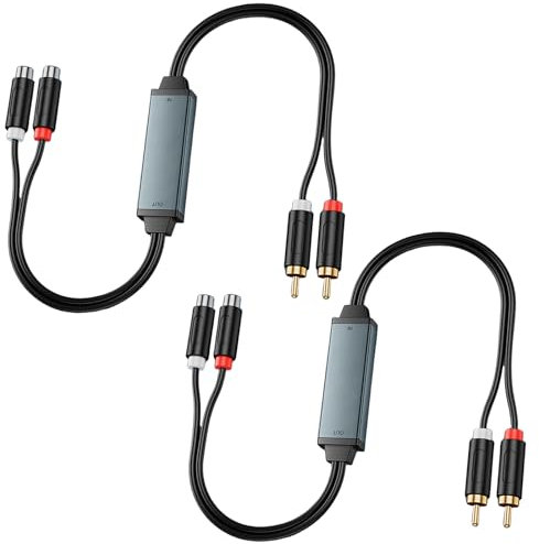 GAOUTO 2 Stück AV100C Entstörfilter, RCA-Rauschunterdrücker, Audio Filter mit Cinch Audiokabel, Geräuschisolator, Ground Loop Isolator für Auto Heim Stereo System/Bluetooth-Lautsprecher