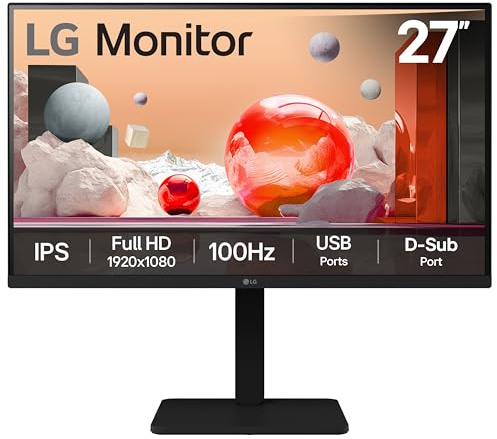 LG Monitor 27BA550 - FHD 1080p IPS 27 inch, 100Hz, 5ms, Office Display, Built-in Power and Speakers, USB Hub, D-Sub, HDMI, DisplayPort, Matte Black