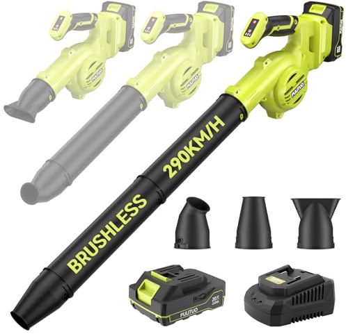 Leaf Blower Cordless, 3 IN 1 Brushless Small Battery Leaf Blower - 290KM/H 20,000RPM Lightweight Mini Garden Blowers with 3 Attachments for Dust, Leaves and Car (1 Battery)