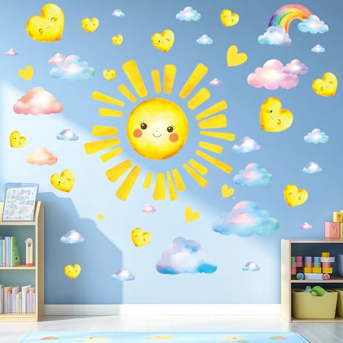 SHUHCING Große Wandtattoo Sonne, Wandsticker Wolke, Selbstklebend Wandaufkleber für Spielzimmer Kinderzimmer Babyzimmer Kindergarten