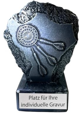 eberin · Metall-Pokal für Dartspieler*innen · Darts · Dart WM · Darts Events · Dart Metall Trophäe Dartpfeile/Dartscheibe auf Marmor schwarz · Pokal mit Gravur ·