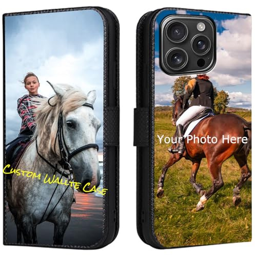 FortiCase Personalisierte Hülle für iPhone 11 Pro Max,Flip Leder Hülle Kartenfach Standfunktion Case,mit Eigenem Foto Bild Text Personalisiert Handyhülle - Black-LN4
