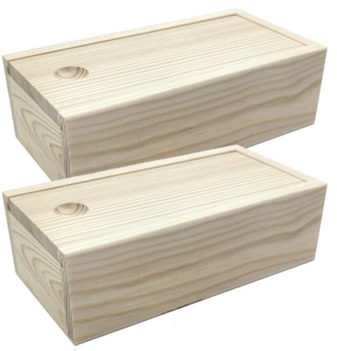 Casiler 2 Cajas De Madera para Cerillas, Cajón Deslizante para Manualidades, Caja De Almacenamiento para Decorar, Joyero De Madera para Bricolaje, Cajón De Madera De Pino con Tapa Deslizante